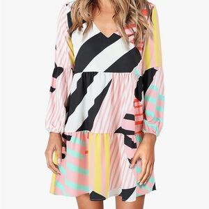 Colorful Striped V-Neck Dress